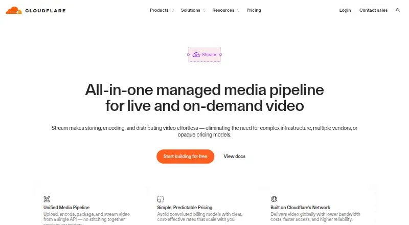The Cloudflare Stream homepage