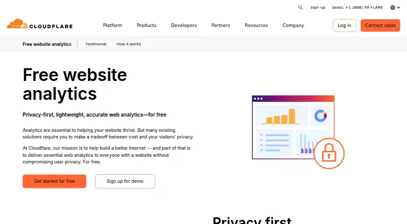 The Cloudflare Web Analytics homepage