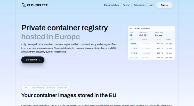 The Cloudfleet Container Registry homepage