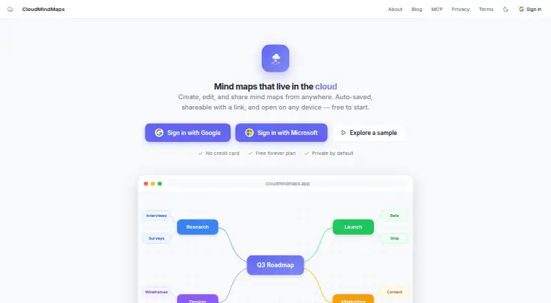 The CloudMindMaps homepage