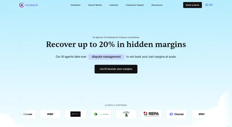 The Cloudsquid Cash Application Automation homepage