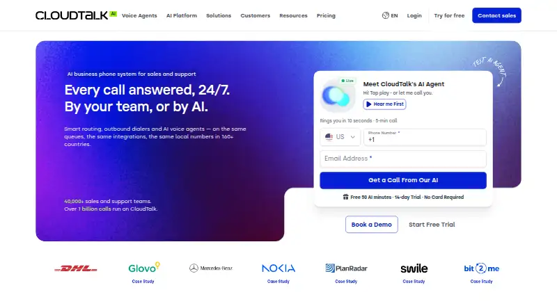The CloudTalk AI Voice Agent homepage