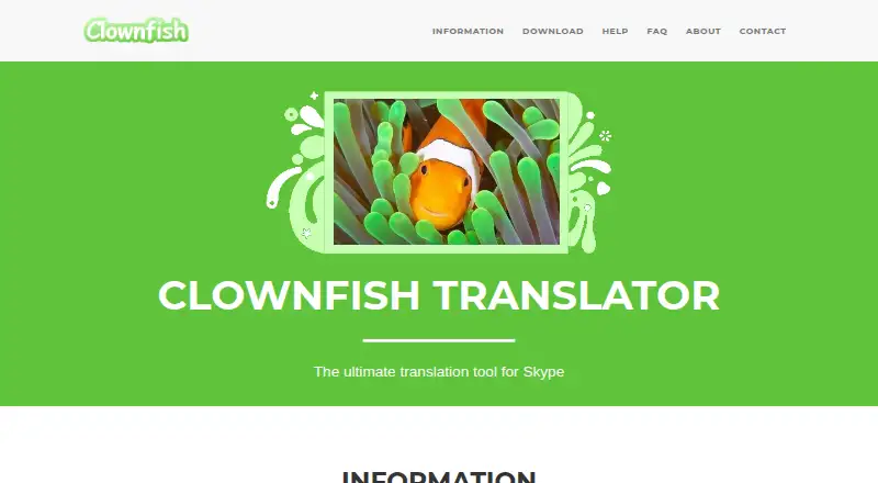 The Clownfish for Skype homepage