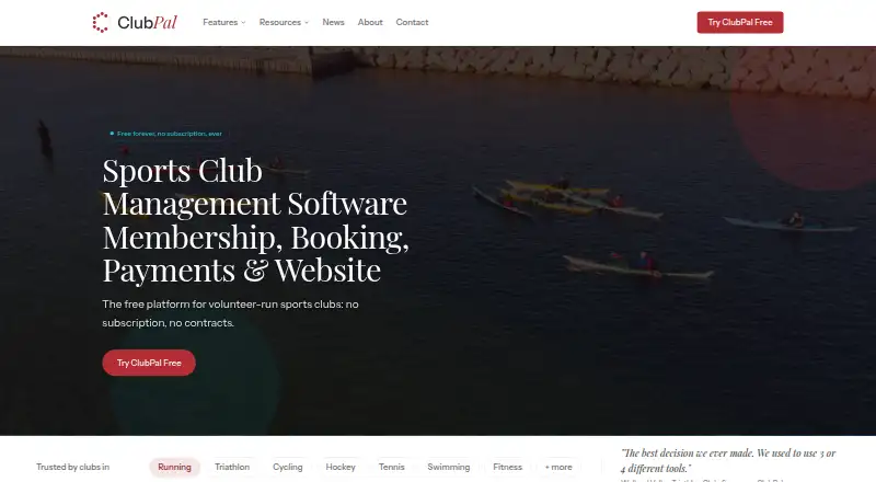 The ClubPal homepage