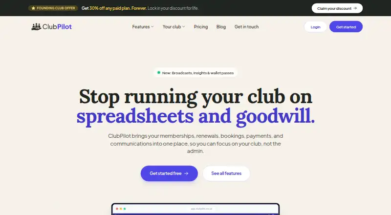 The ClubPilot homepage