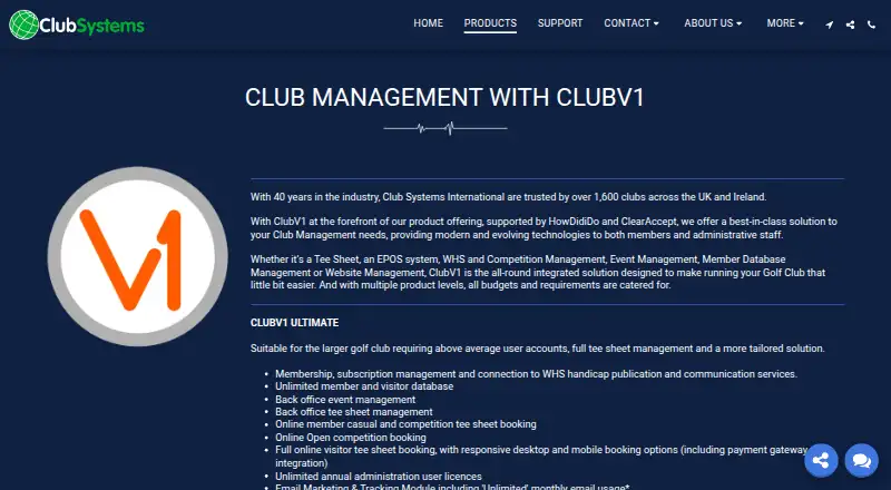 The ClubV1 homepage