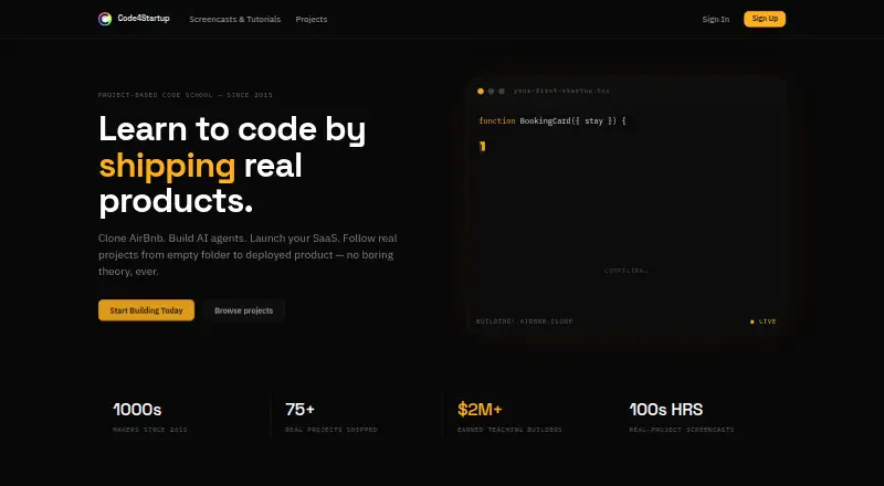 The Code4Startup homepage