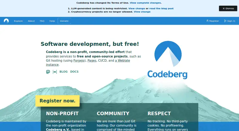 The Codeberg homepage