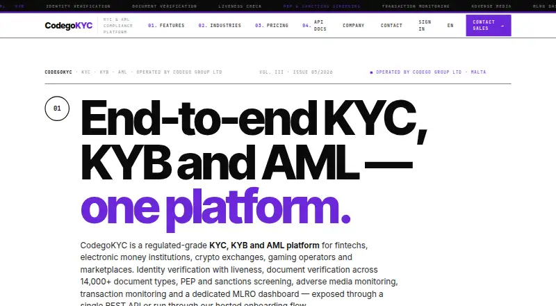 The CodegoKYC homepage