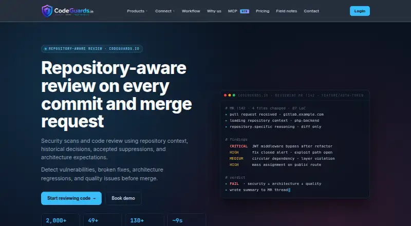 The CodeGuards.io homepage