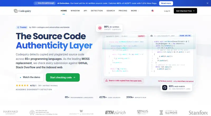 The Codequiry homepage