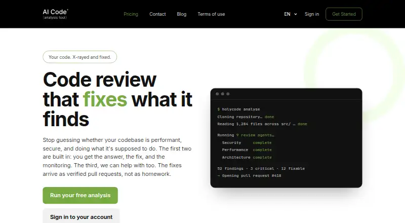 The Code Review by Holycode homepage
