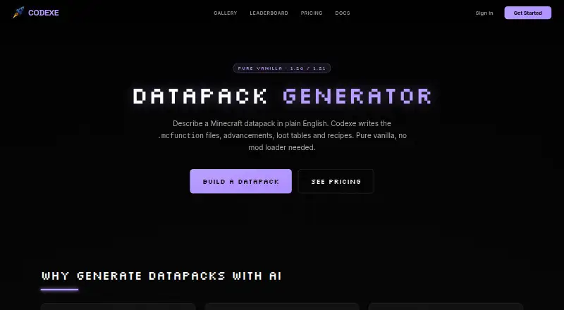 The Codexe Datapack Generator homepage
