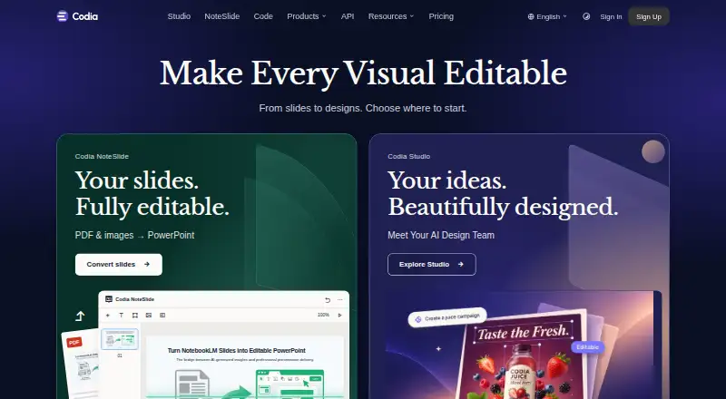 The Codia AI homepage
