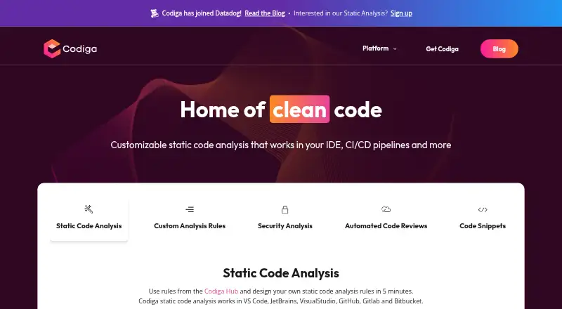 The Codiga homepage