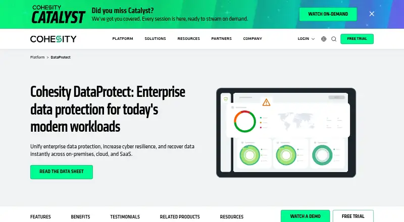 The Cohesity DataProtect homepage