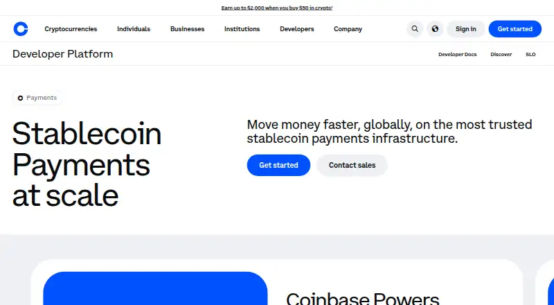 The Coinbase Payments homepage