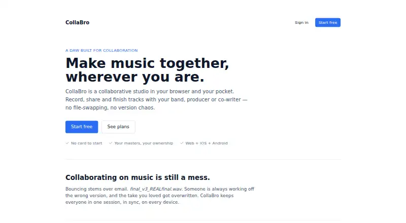 The CollaBro homepage
