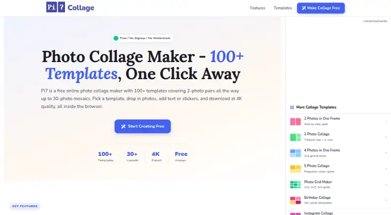 The Pi7 Photo Collage Maker homepage