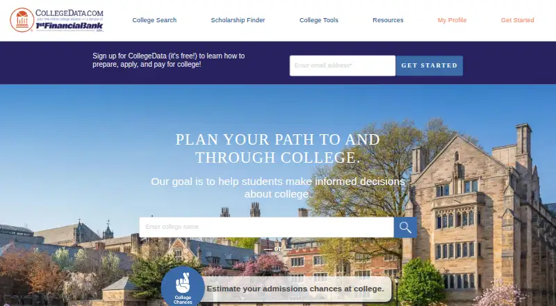 The CollegeData homepage