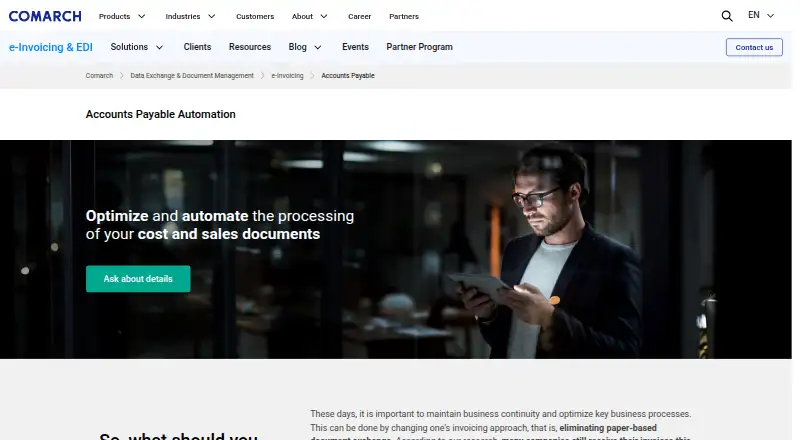The Comarch Accounts Payable Automation homepage