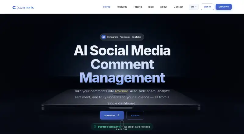The Commento homepage