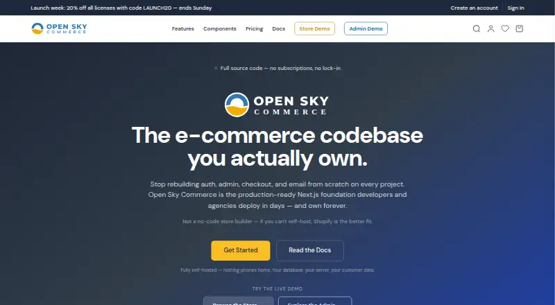 The Open Sky Commerce homepage