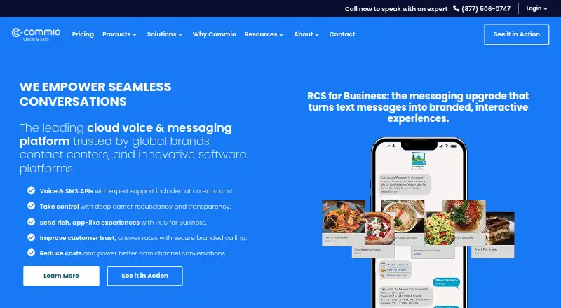 The Commio SMS API homepage