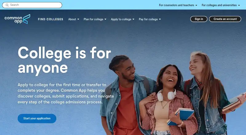 The Common App homepage