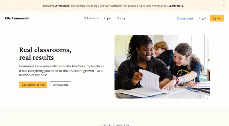 The CommonLit homepage