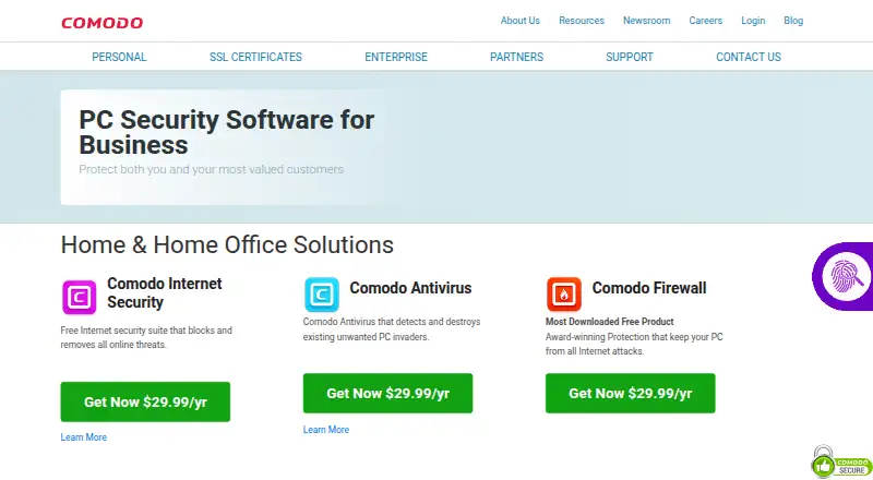 The Comodo Antivirus homepage