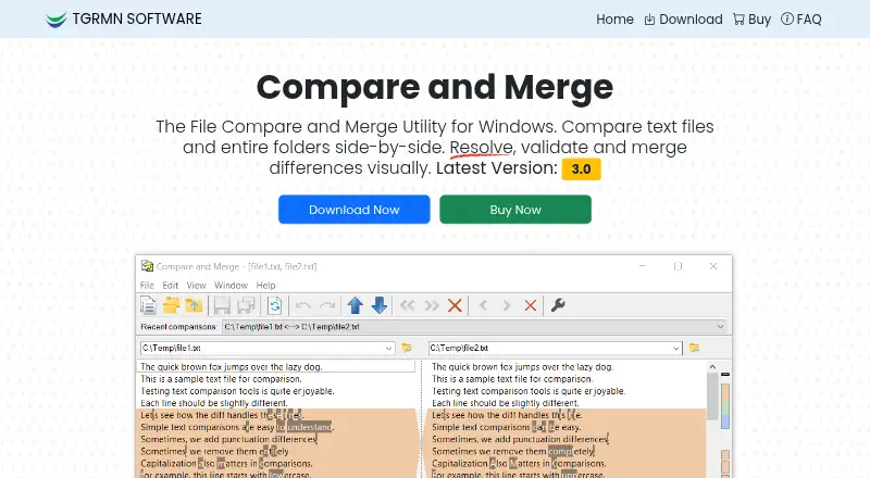 The Compare and Merge homepage