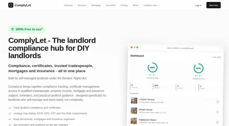 The ComplyLet homepage