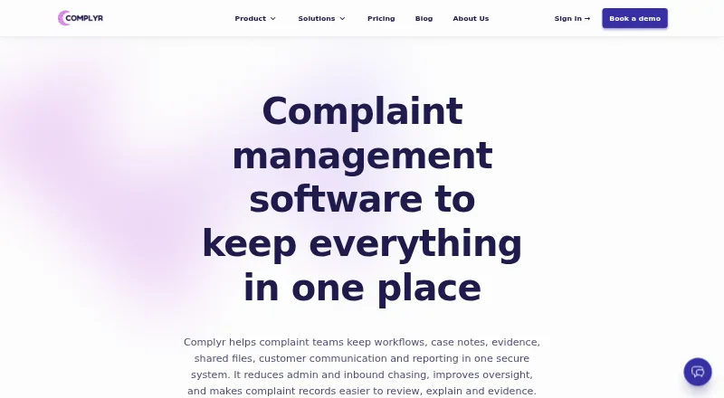 The Complyr homepage