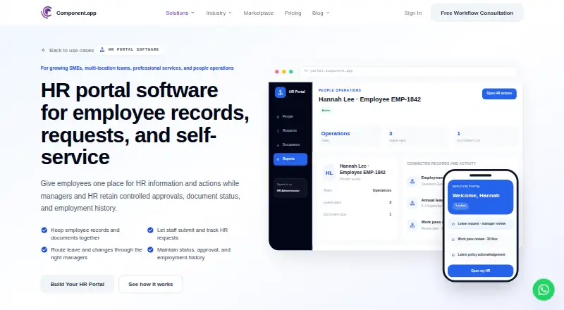 The Component HR Portal homepage