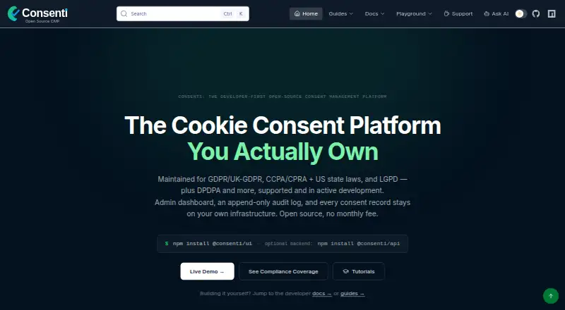 The Cookie Consent by Consenti homepage
