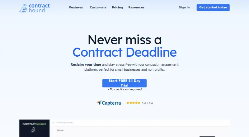 The ContractHound homepage