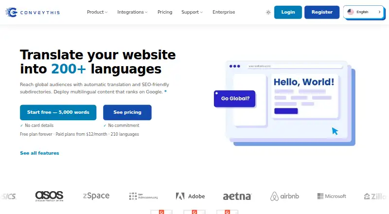 The ConveyThis homepage