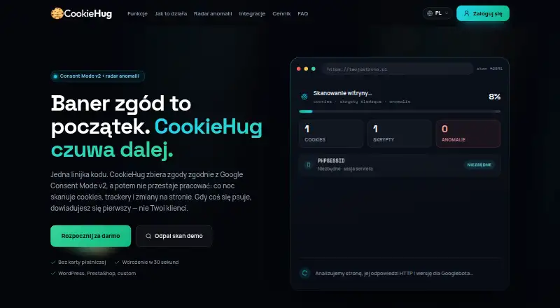 The CookieHug homepage