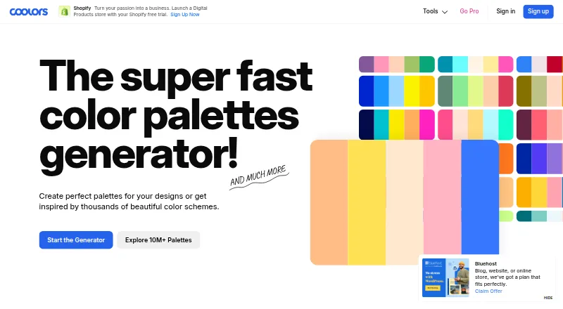 The Coolors homepage