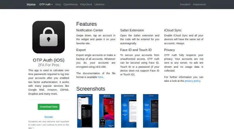 The OTP Auth homepage