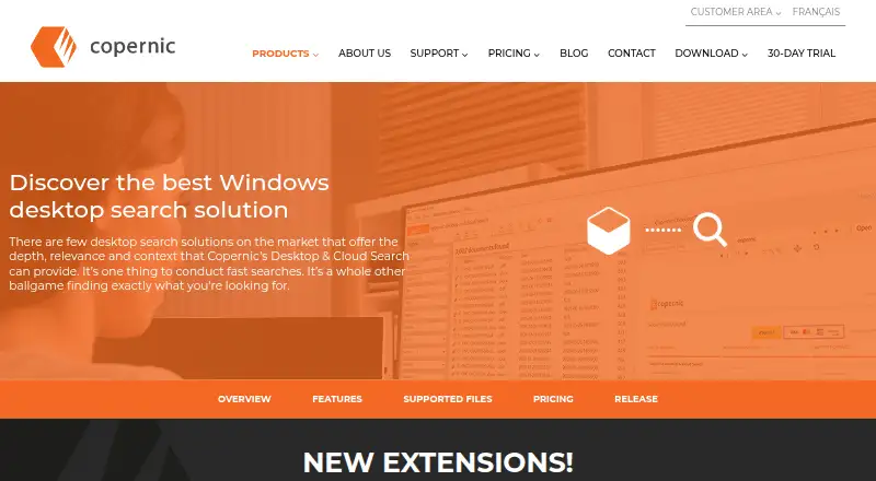 The Copernic Desktop Search homepage