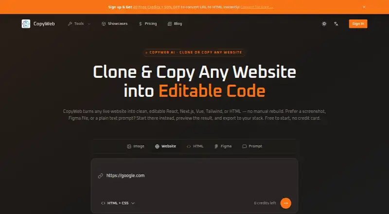 The CopyWeb homepage