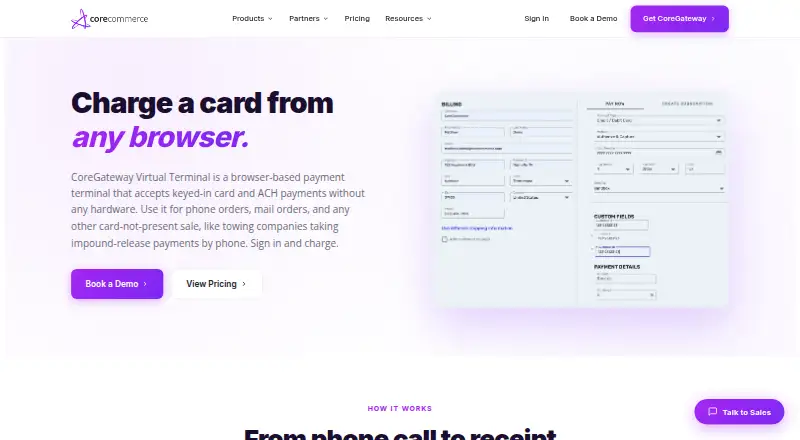 The CoreGateway Virtual Terminal homepage