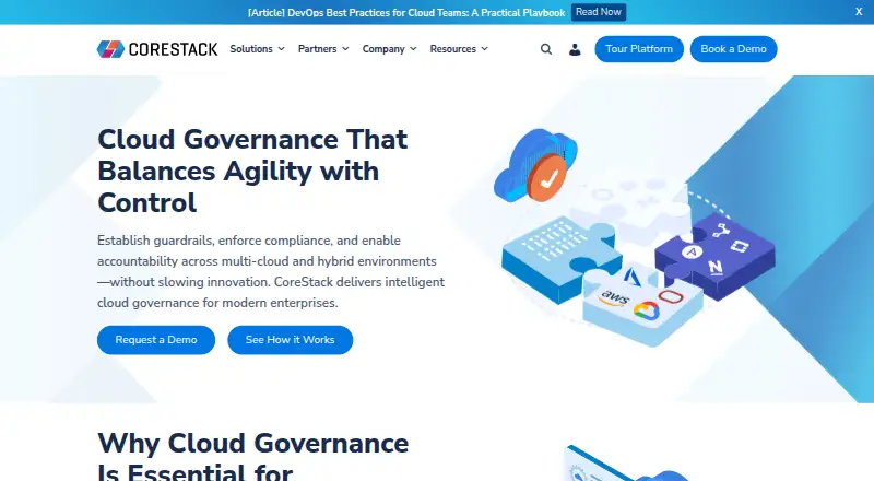 The CoreStack Cloud Governance homepage