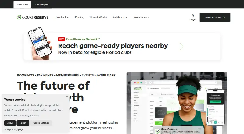 The CourtReserve homepage