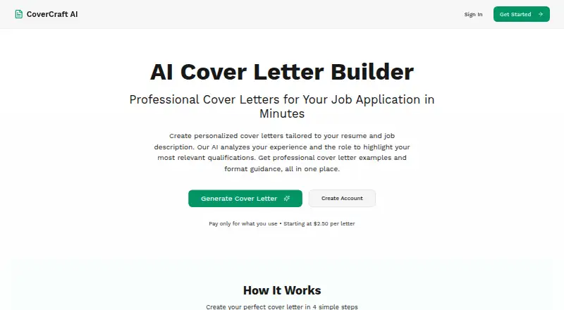 The CoverCraft AI homepage