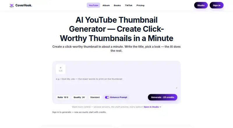 The CoverHook homepage