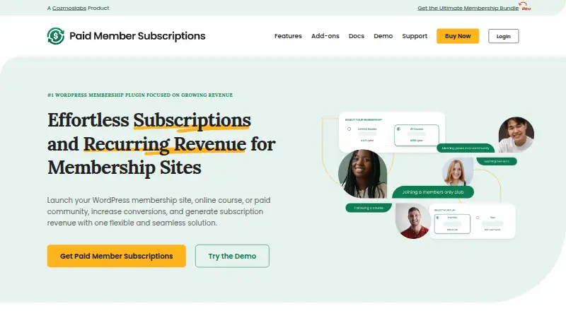 The Paid Member Subscriptions homepage