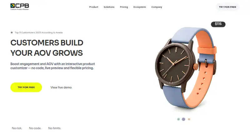 The Custom Product Builder homepage